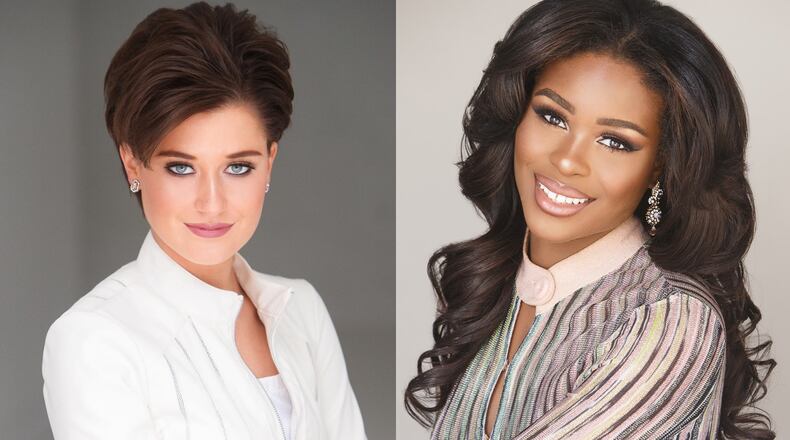 Miss Cobb County Victoria Hill (left) and Miss Fulton County Chari Guzman tied for the first preliminary talent award in this year's Miss Georgia Pageant