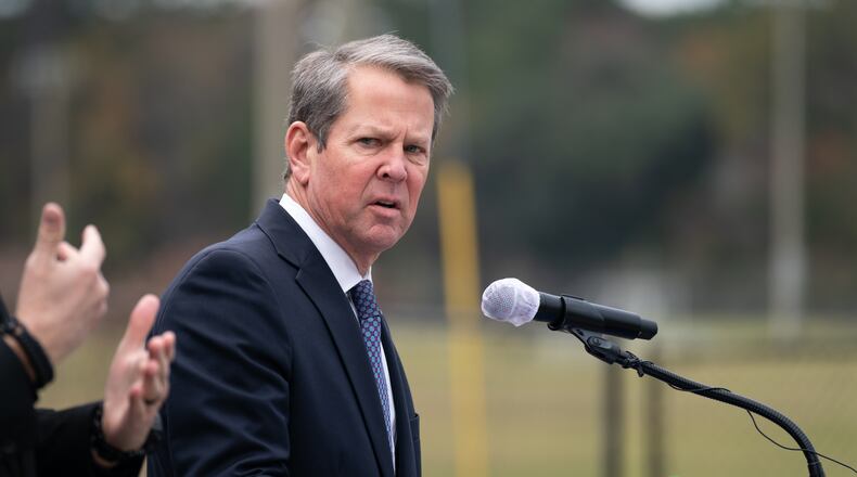 Georgia Gov. Brian Kemp speaks to the media before health care workers received the Pfizer-BioNTech COVID-19 vaccine outside the Chatham County Health Department on Dec. 15, 2020 in Savannah, Ga. (Sean Rayford/Getty Images/TNS)