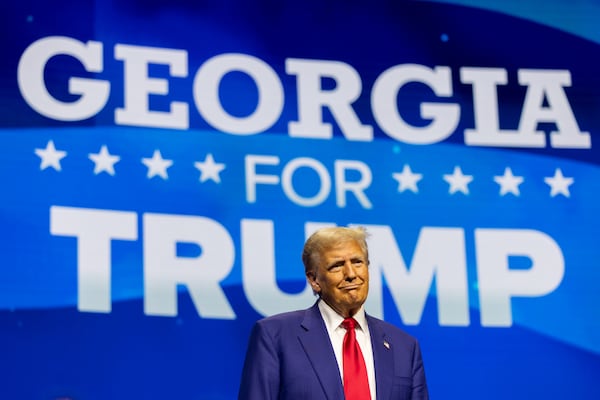 Donald Trump spoke at a campaign rally in Duluth on Oct. 23, 2024. (Arvin Temkar/AJC)