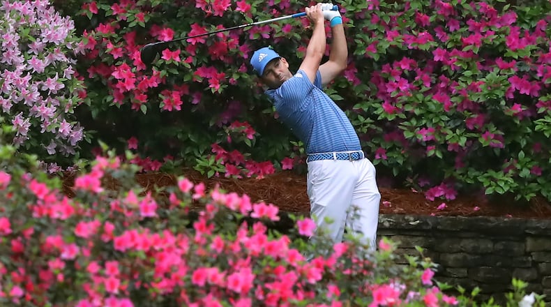 Defending Masters champion Sergio Garcia tees off on the 13th hole during his practice round for the Masters at Augusta National Golf Club on Wednesday, April 4, 2018, in Augusta. Curtis Compton/ccompton@ajc.com