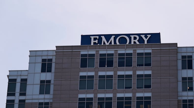 FILE - Emory University Hospital Midtown is seen May 15, 2025, in Atlanta. (AP Photo/Brynn Anderson, File)