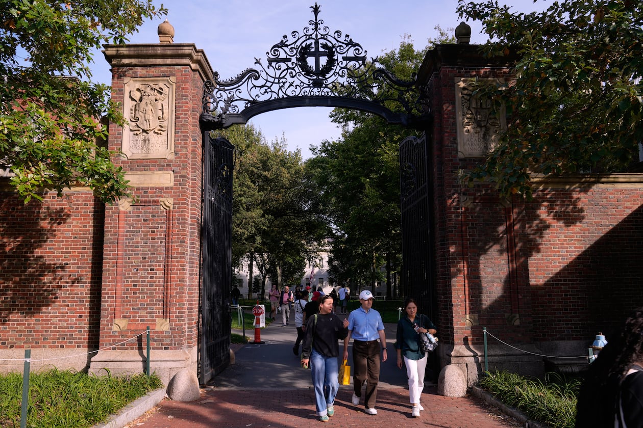 FILE - The gates of Harvard Yard at Harvard University, Tuesday, Sept. 30, 2025, in Cambridge, Mass. (AP Photo/Charles Krupa, File)
