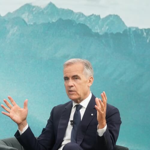 Prime Minister Mark Carney speaks during a fireside chat with the Chief Executive Officer of PSP Investments, Deborah Orida, in Toronto, on Tuesday, Sept. 15, 2026. (Nathan Denette /The Canadian Press via AP)