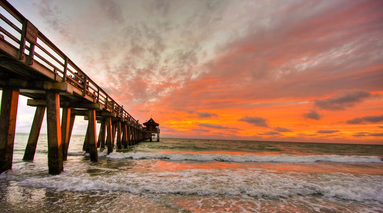 The Naples Pier is a popular spot for vacationers and fishermen. It features restrooms, a concession stand with a covered eating area and beach supplies. Fishing from the pier doesn’t require a license. CONTRIBUTED BY ERIK HOLMBERG