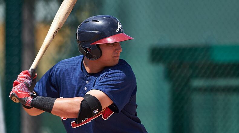 Braves prospect Austin Riley (90) during an instructional league game in September at the ESPN's Wide World of Sports Champion Stadium. (Mike Janes/Four Seam Images)