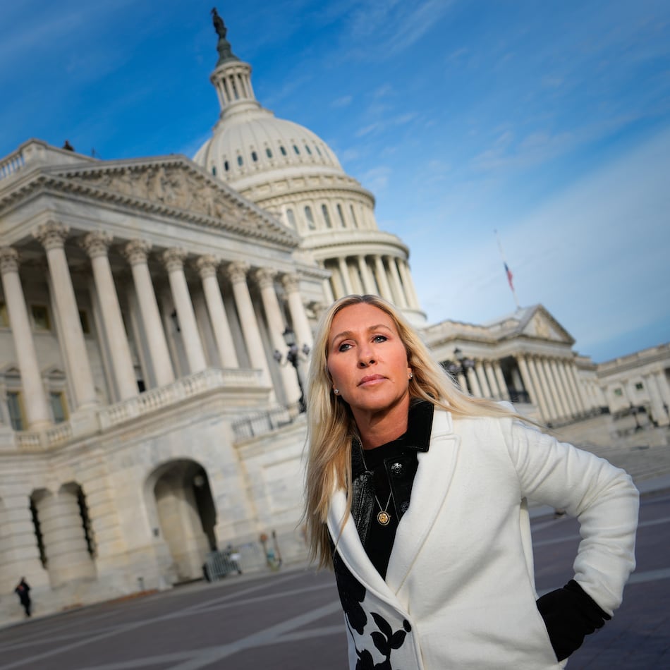 Rep. Marjorie Taylor Greene, R-Ga., arrives to a news conference on the Epstein Files Transparency Act, Tuesday, Nov. 18, 2025, outside the U.S. Capitol in Washington. (Julia Demaree Nikhinson/AP)