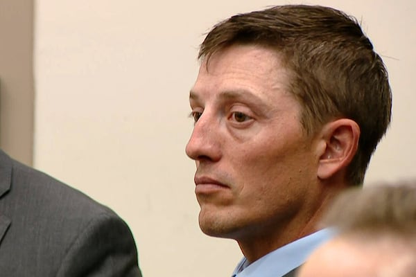 Former Grand Rapids Police officer Christopher Schurr sits in court during the second day of his trial at the Kent County Courthouse in Grand Rapids, Mich., Tuesday, April 29, 2025. Schurr is charged with second-degree murder in the fatal shooting of Patrick Lyoya, a 26-year-old Congolese immigrant during a traffic stop on April 4, 2022. (WOOD-TV via AP, Pool)
