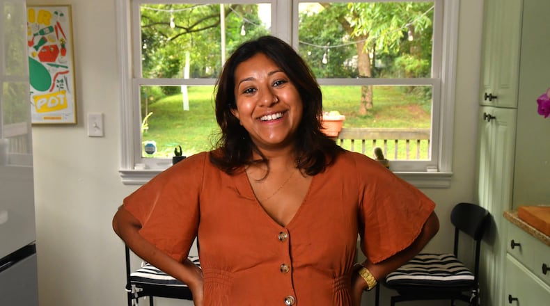 230805 Atlanta, Ga: Sahar Siddiqi in her Atlanta home kitchen. At Home with Sahar Siddiqi, chef de cuisine at Chai Pani in Decatur, Ga. Photo for At Home series focusing on the home lifestyles of some of Atlanta’s most talented chefs. AAJC091723ATHOMESIDDIQI (CHRIS HUNT FOR THE ATLANTA JOURNAL-CONSTITUTION)