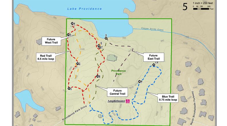 Map depicts present and future trails at Providence Park in Milton. CITY OF MILTON