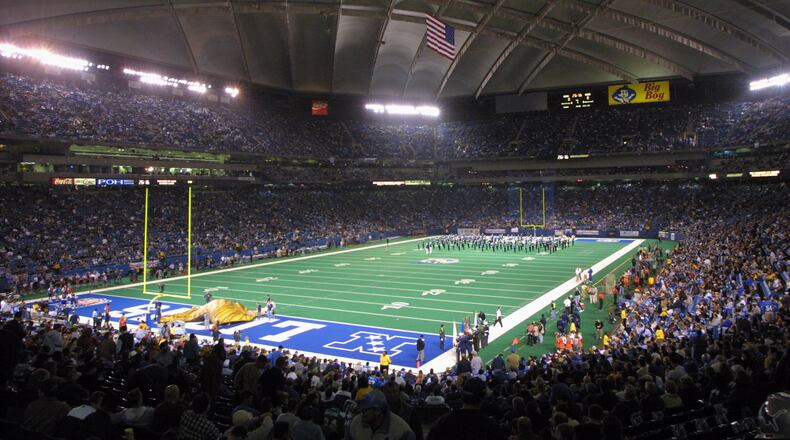 The Pontiac Silverdome as it appeared during a game between the Detroit Lions and St. Louis Rams in October 2001.
