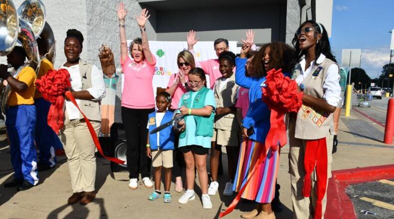 Girl Scouts cut the ribbon at Albany's DreamLab, located at the Walmart Super Center on Ledo Road. (Photo Courtesy of Lucille Lannigan)