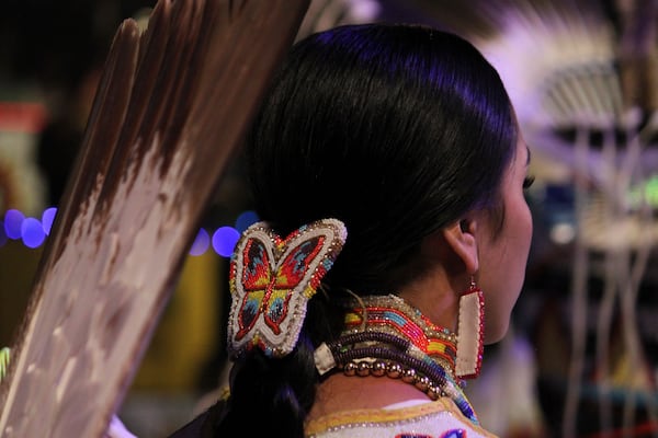 Intricate beadwork is displayed by participants during the annual Gathering of Nations powwow in Albuquerque, New Mexico, on Friday, May 25, 2025 (AP Photo/Susan Montoya Bryan)
