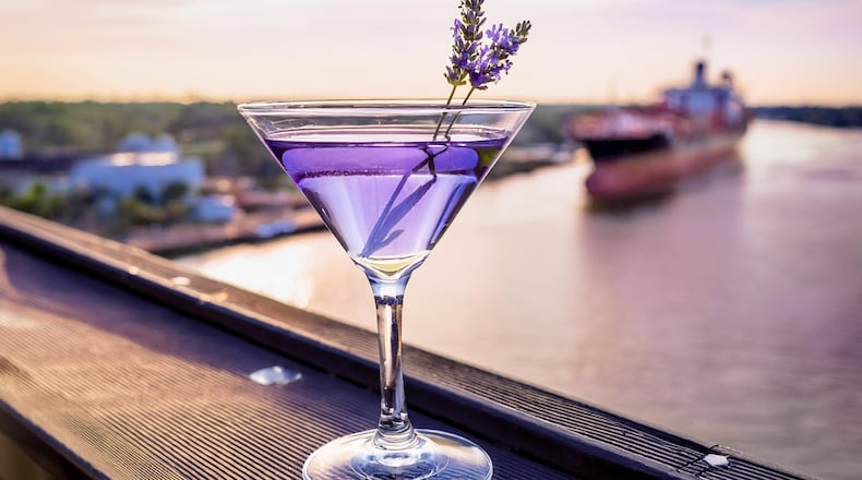 The Lavender Martini at Lavender Rooftop Kitchen & Bar is made with Lily Bo lavender vodka, lemon juice and lavender buds. (Courtesy of AC Hotel Savannah Historic District)
