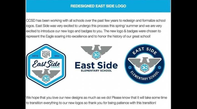 East Side Elementary School officials in Cobb County are facing criticism about a new logo that resembles the Nazi Eagle crest.
