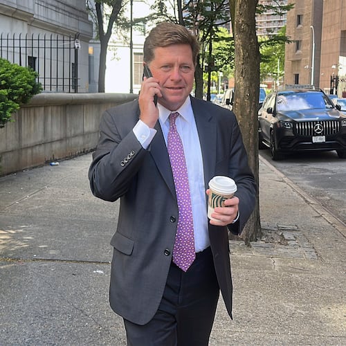 FILE - Acting U.S. Attorney for the Southern District of New York Jay Clayton talks on a phone as he exits court in New York, May 19, 2025. (AP Photo/Ted Shaffrey, File)