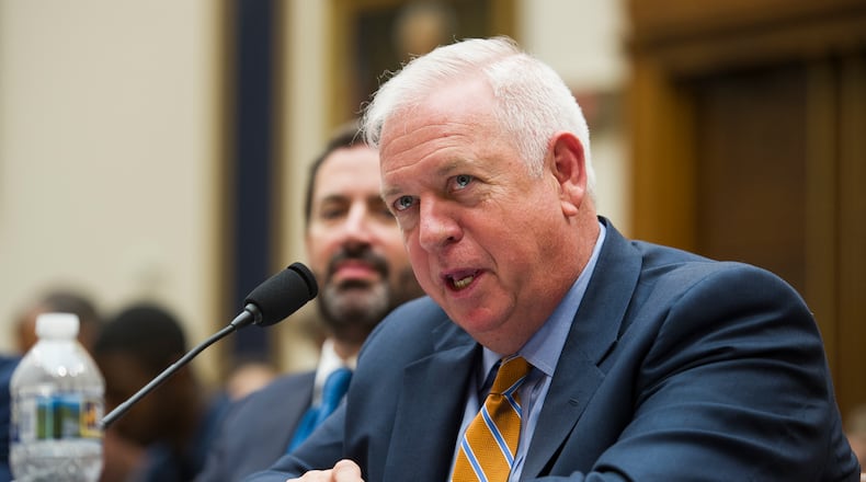 Kevin Riley, editor of The Atlanta Journal-Constitution, testifies before the House Judiciary Antitrust subcommittee hearing on "Online Platforms and Market Power" on Capitol Hill in Washington, on Tuesday, June 11, 2019. (Associated Press photo/Cliff Owen)