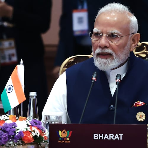 Indian Prime Minister Narendra Modi attends a session of the BRICS Plus Outreach format in New Delhi, India, on Sunday, Sept. 13, 2026. (Alexander Kazakov, Sputnik, Kremlin Pool Photo via AP)