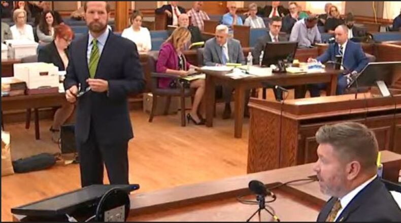 Jeff Roesler (lower right), a GBI special agent in charge, tells the jury about his work in the Tara Grinstead investigation. Tuesday was the second day of testimony in the trial for Ryan Duke, accused of killing Grinstead.