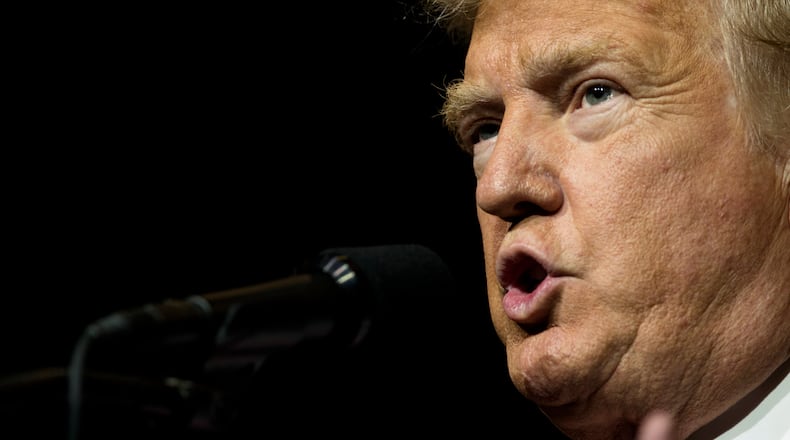 Republican presidential candidate Donald Trump speaks during a campaign rally at the South Florida Fairgrounds and Convention Center, Thursday, Oct. 13, 2016, in West Palm Beach, Fla. (AP Photo/ Evan Vucci)