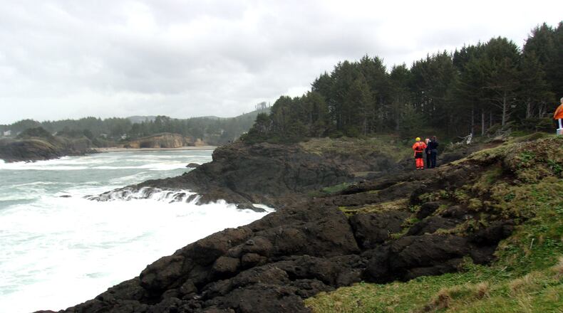 Authorities are searching for a Georgia man believed to have been swept away in waters off the coast in Oregon. (Credit: Oregon State Police)