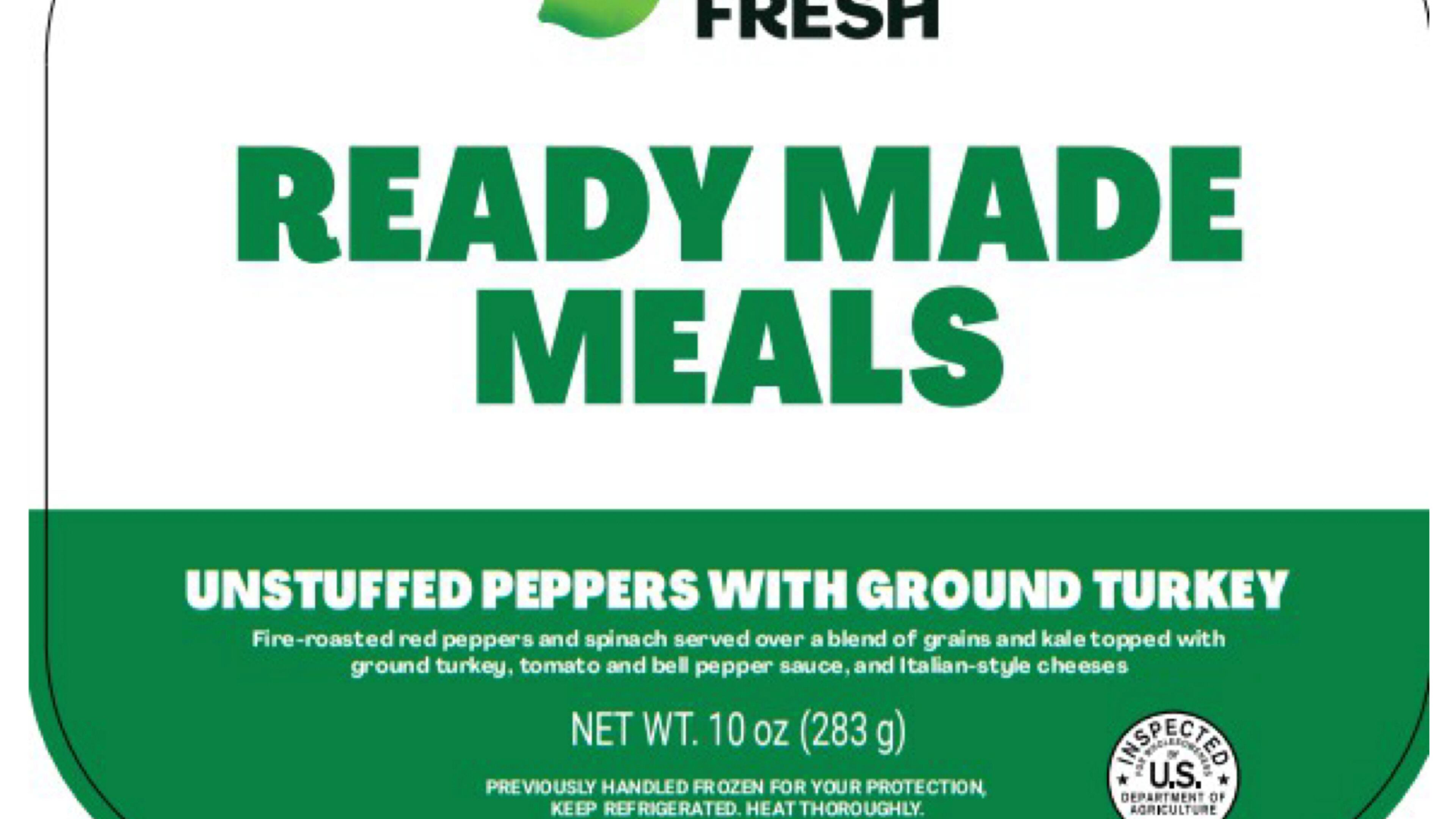 This image provided by U.S. Agriculture Department shows Hello Fresh Ready Made Meals Unstuffed Peppers with Ground Turkey, where Federal health officials late Monday, Oct. 6, 2025, warned people not to eat certain subscription meal kits containing spinach that may be contaminated with listeria and identified with Est. P-47718 and lot codes 50069, 50073 or 50698.(U.S. Agriculture Department via AP)