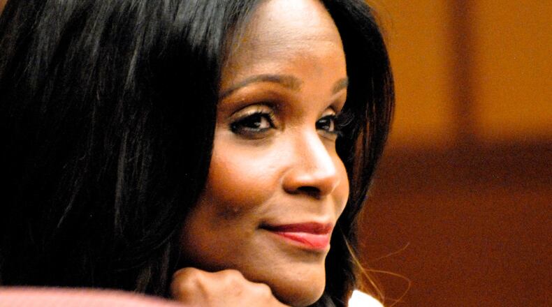 ATLANTA, GA - AUGUST 15: Usher Raymond attends a hearing to discuss child custody with his ex-wife Tameka Foster at Fulton County State Court on August 15, 2012 in Atlanta, Georgia. Usher and Tameka, who officially divorced in 2009, are fighting over custody of their two young sons. (Photo by John E. Davidson/Getty Images) Tameka Foster, ex-wife of Usher, at a custody hearing in 2012. CREDIT: Getty Images