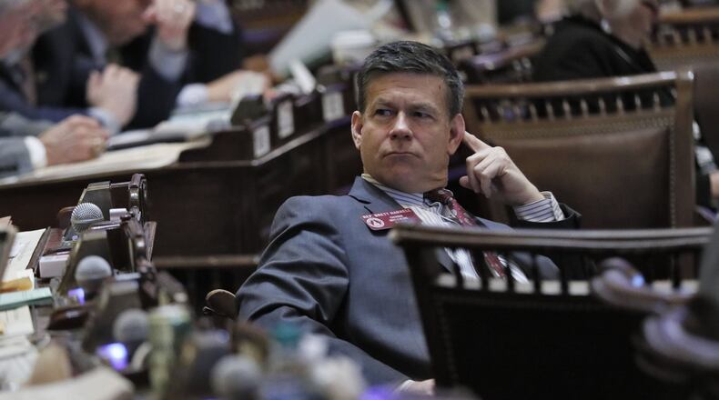 March 18, 2019 - Atlanta - Rep. Brett Harrell, R - Snellville, listens to debate as the house took up the rules calendar. Monday was the 33rd day of the 2019 General Assembly. Bob Andres / bandres@ajc.com