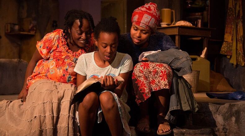 Charity Purvis Jordan (from left), Asha Duniani and Shayla Love co-star in the Synchronicity Theatre drama “Eclipsed.” CONTRIBUTED BY JERRY SIEGEL