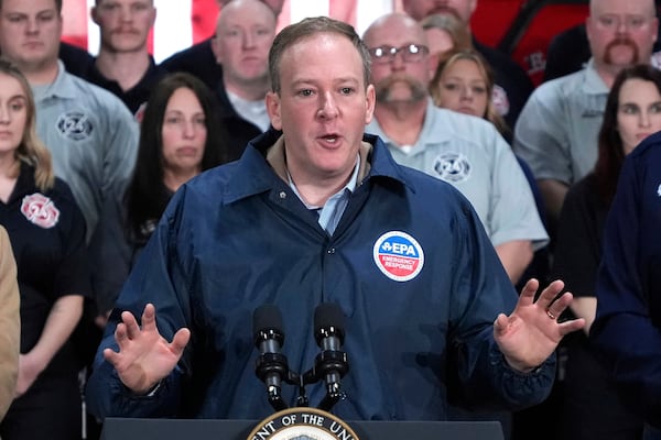 FILE - Environmental Protection Agency administrator Lee Zeldin speaks, Feb 3, 2025, in East Palestine, Ohio. (AP Photo/Gene J. Puskar, File)