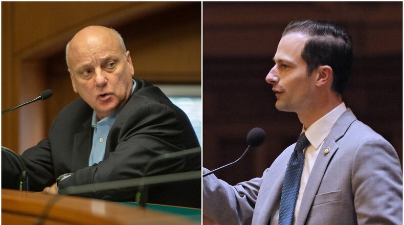 State Sen. Brandon Beach of Alpharetta, left, is running for re-election. He is facing state Rep. Michael Caldwell of Woodstock in the Republican primary.