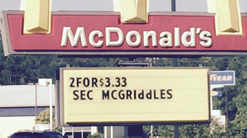 McDonald's is offering a breakfast sandwich with an SEC-stamped logo.