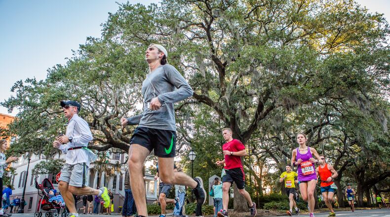 Road race courses in Savannah tend to pass along the streets of the city's downtown, with its stately live oak trees and historic homes. It's those type of views that led racers to return to the city for vacations. (Casey Jones/Savannah Sports Council 2016)