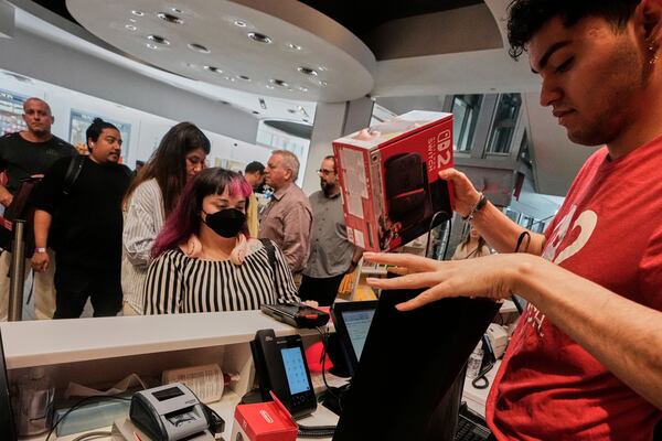 A Nintendo Switch 2 is sold at the Nintendo store in New York's Rockefeller Center, Thursday, June 5, 2025. (AP Photo/Richard Drew)