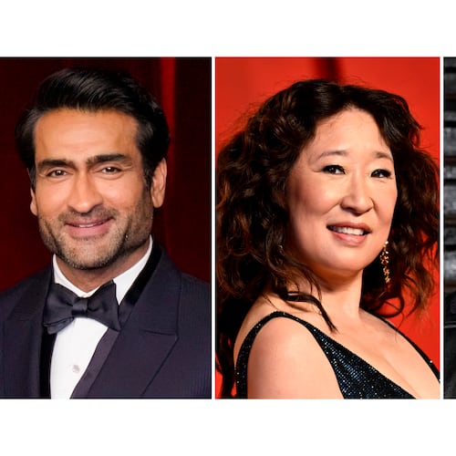 This combination of images shows actors, from left, Kumail Nanjiani, Sandra Oh, and Bowen Yang. (AP Photo)
