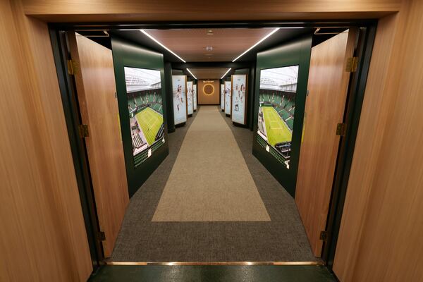 A view of the No. 1 Court player walk-on entrance at the All England Lawn Tennis Club in Wimbledon, London, Wednesday July 2, 2025. (AELTC/Ben Queenborough via AP)