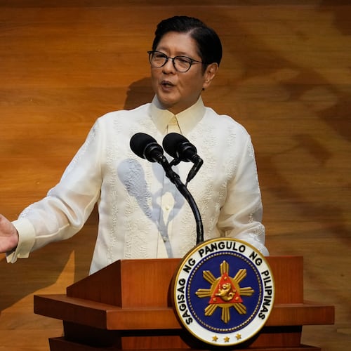 Philippine President Ferdinand Marcos Jr. delivers his 5th State of the Nation Address at the House of Representatives on Monday July 27, 2026 in Quezon city, Philippines. (AP Photo/Aaron Favila)