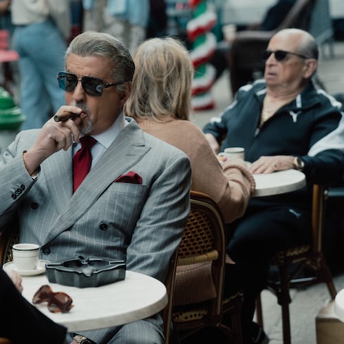 Dwight (played by Sylvester Stallone) visits his New York mafioso buddies in the first episode of Season 3 of "Tulsa King," streaming on Paramount+. (Atsushi Nishijima/Courtesy of Paramount+)