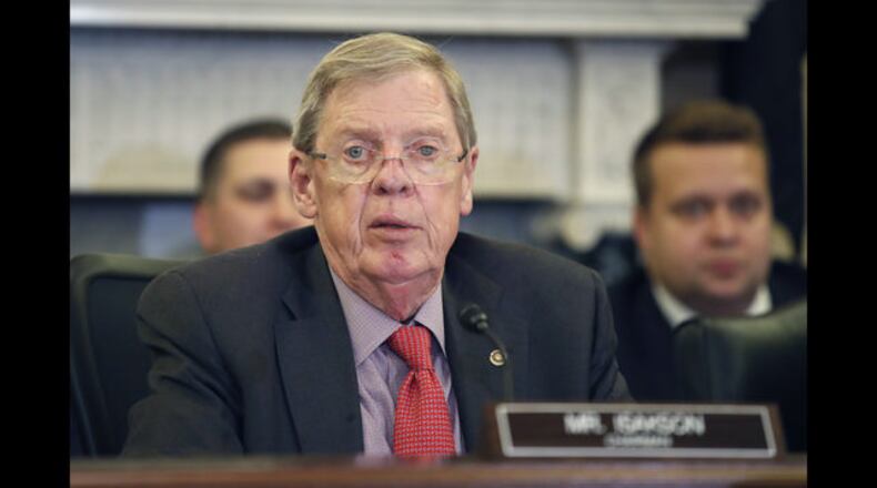 <p> FILE - In this Sept. 26, 2018 file photo, Sen. Johnny Isakson, R-Ga., speaks during a hearing of the Senate Committee on Veterans' Affairs, on Capitol Hill in Washington. (AP Photo/Alex Brandon) </p> <p> FILE - In this Feb. 14, 2019 file photo, Sen. Johnny Isakson, R-Ga., flanked by Rep. Buddy Carter R-Ga., left, and Sen. David Perdue, R-Ga., right, leads a meeting with the Georgia Ports Authority and the Army Corps of Engineers to request full funding for the Savannah Harbor Expansion Project in the 2020 federal budget, on Capitol Hill in Washington. (AP Photo/J. Scott Applewhite) </p>
