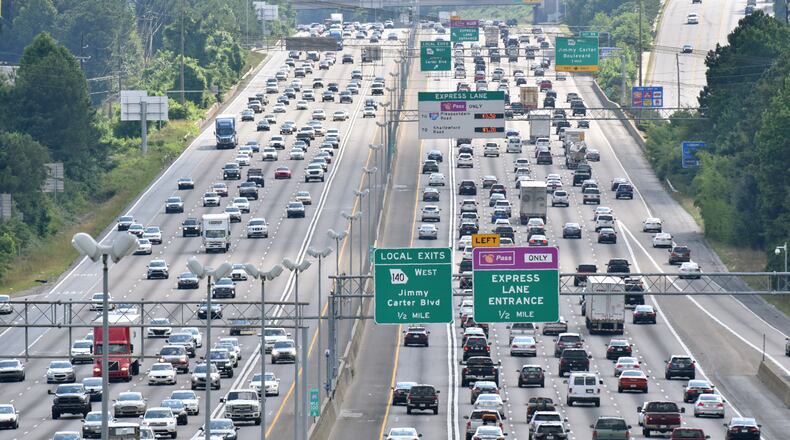 Revenue from metro Atlanta toll lanes has plummeted during the coronavirus pandemic. Lighter traffic has made the lanes less appealing to many motorists. (FILE PHOTO BY HYOSUB SHIN / HSHIN@AJC.COM)