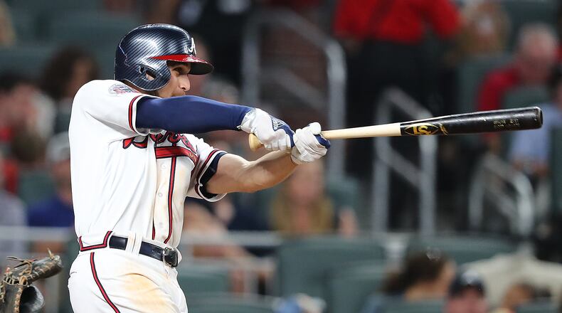 Ender Inciarte hits the first home run in SunTrust Park, a sixth inning shot that gave the Braves a 5-2 lead.
