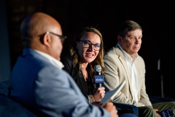 Niki Vanderslice of the Fayette County Development Authority spoke on a panel during an economic development luncheon on March 18, 2026 at the Georgia Freight Depot in Atlanta. (Courtesy of Paul Ward for the Georgia Chamber)