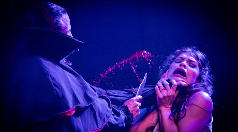 The fake blood gushes in Havoc Movement's production of "Dracula: The Failings of Men" at the Shakespeare Tavern. Photo: Jeffrey Watkins