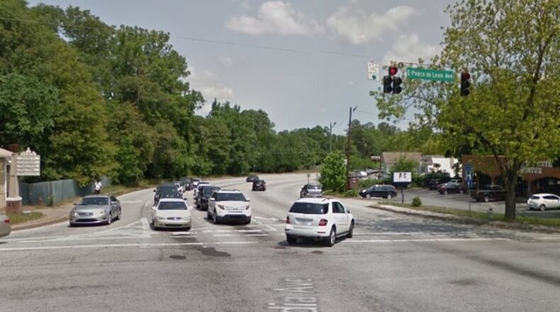 North Arcadia Avenue facing north, with the proposed Alliance Realty project planned for just northeast of this site. A recent application did not include the small strip mall to the right, but included land north and east of it. Courtesy Google Earth.