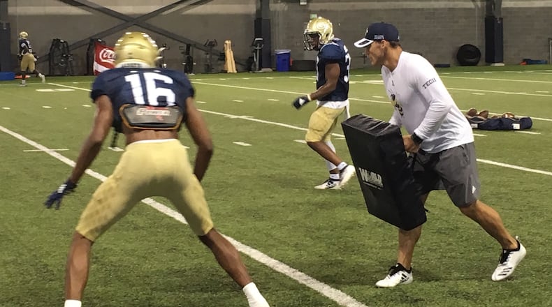 Georgia Tech cornerback Myles Sims at practice August 20, 2019. (AJC photo by Ken Sugiura)