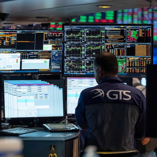 Specialists Dilip Patel works on the floor of the New York Stock Exchange, Thursday, Aug. 27, 2026, in New York. (AP Photo/Yuki Iwamura)