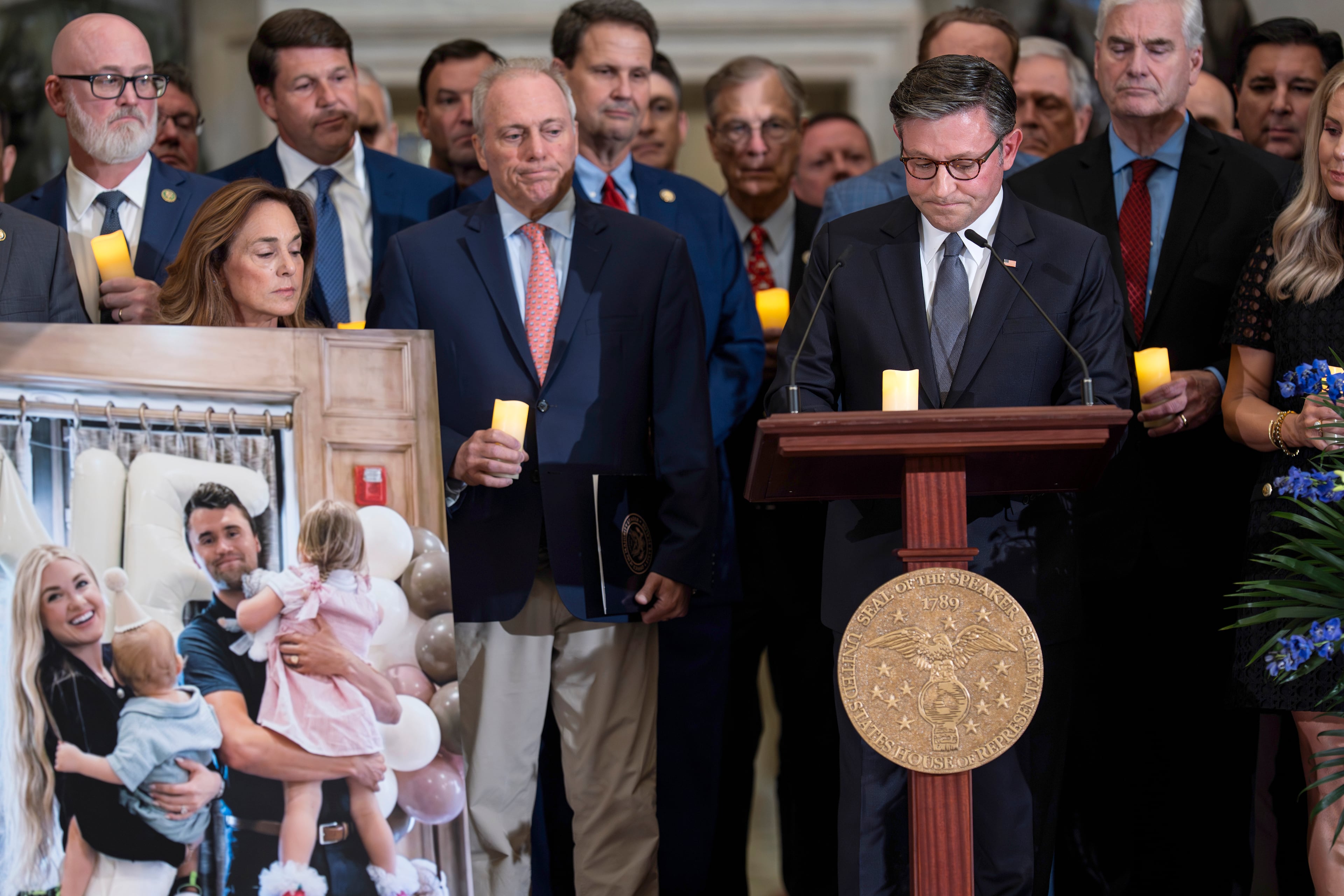 U.S. House Speaker Mike Johnson, R-La., left, led a vigil to honor the late conservative activist Charlie Kirk at the Capitol last week.