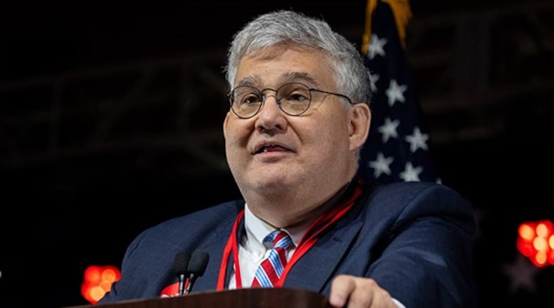 Chairman David Shafer speaks at the Georgia GOP State Convention in Jekyll Island, Georgia on June 5th, 2021. Nathan Posner for the Atlanta-Journal-Constitution
