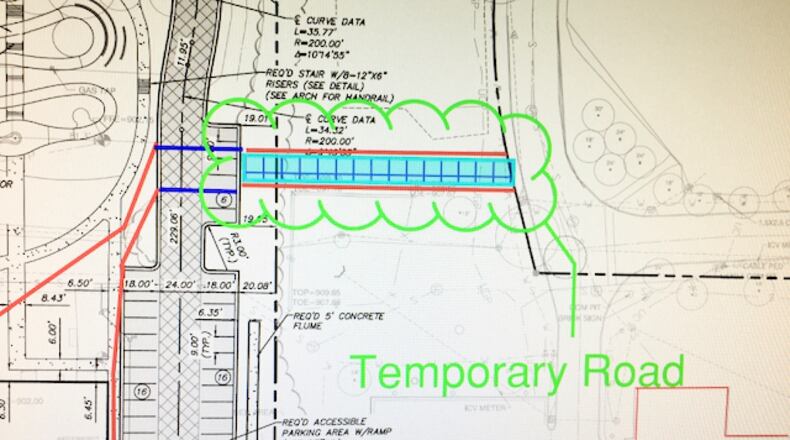 A temporary gravel road next to the Fayette County Library will give construction crews additional access to the new Fayetteville City Hall site. Courtesy Fayette County