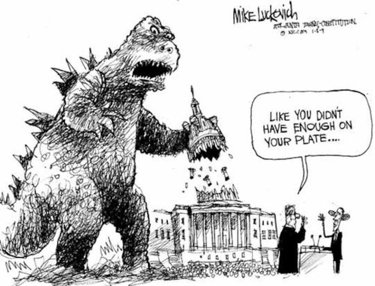 Luckovich cartoons for January, 2009