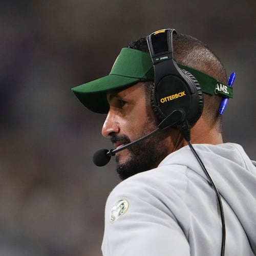 FILE - Colorado State head coach Jay Norvell looks on from the sideline during the second half of an NCAA college football game against Washington, Aug. 30, 2025, in Seattle. (AP Photo/Lindsey Wasson, File)